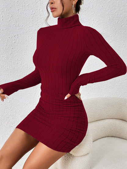 Vestido Midi Mujer de Canalé Cuello Alto Ajustado