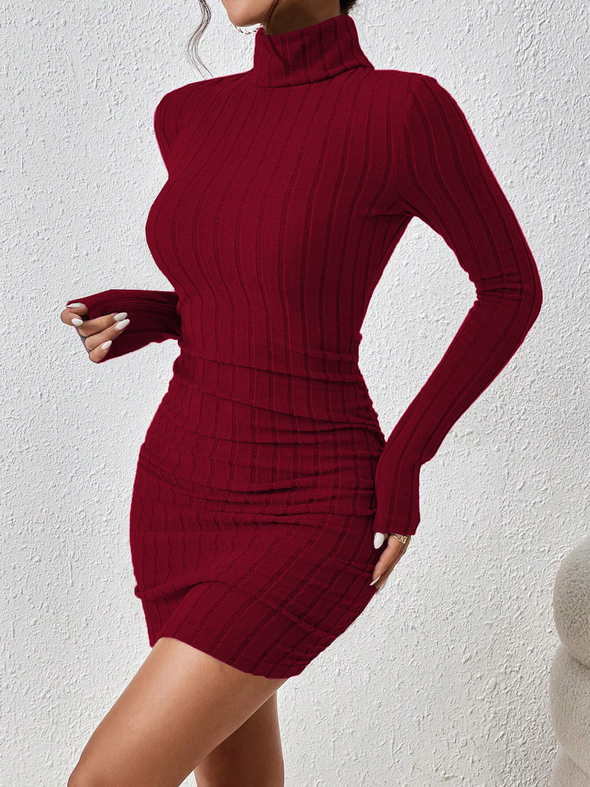 Vestido Midi Mujer de Canalé Cuello Alto Ajustado