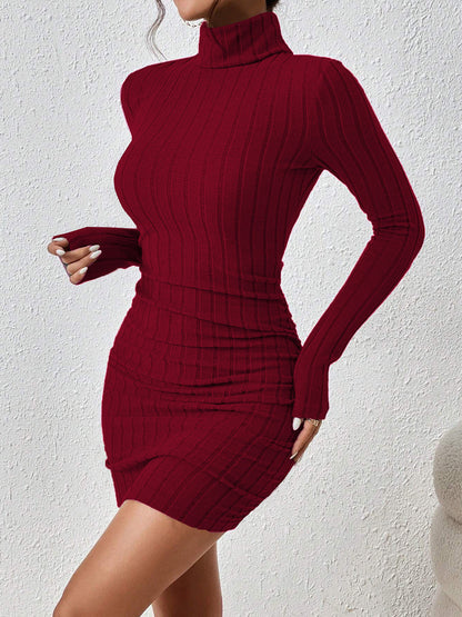Vestido Midi Mujer de Canalé Cuello Alto Ajustado