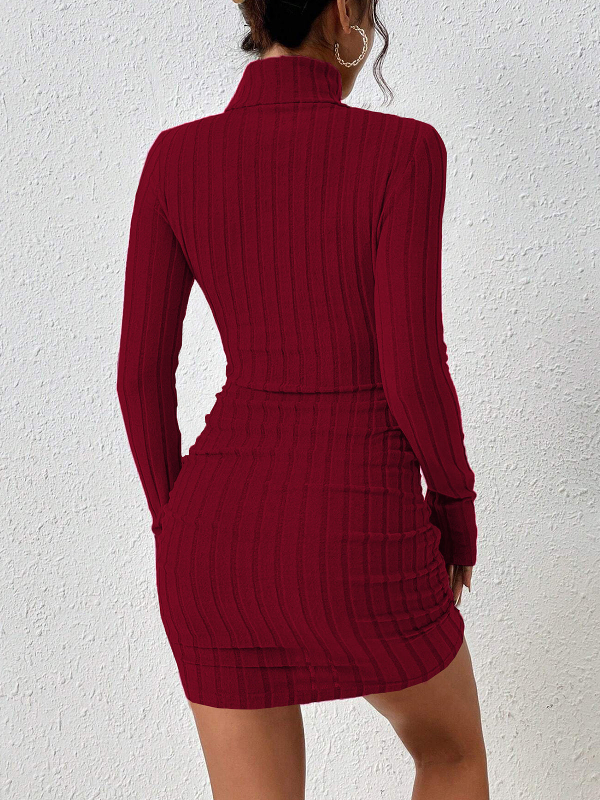 Vestido Midi Mujer de Canalé Cuello Alto Ajustado