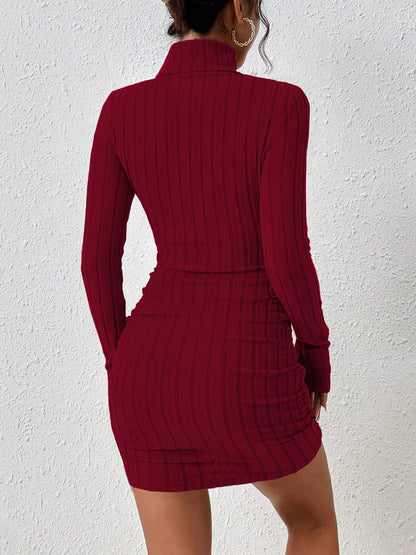 Vestido Midi Mujer de Canalé Cuello Alto Ajustado