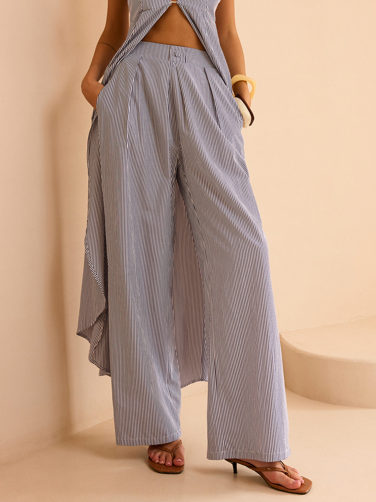 Conjunto Mujer Camisón Rayas y Pantalones Pierna Ancha