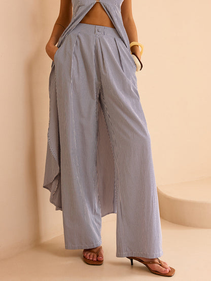 Conjunto Mujer Camisón Rayas y Pantalones Pierna Ancha
