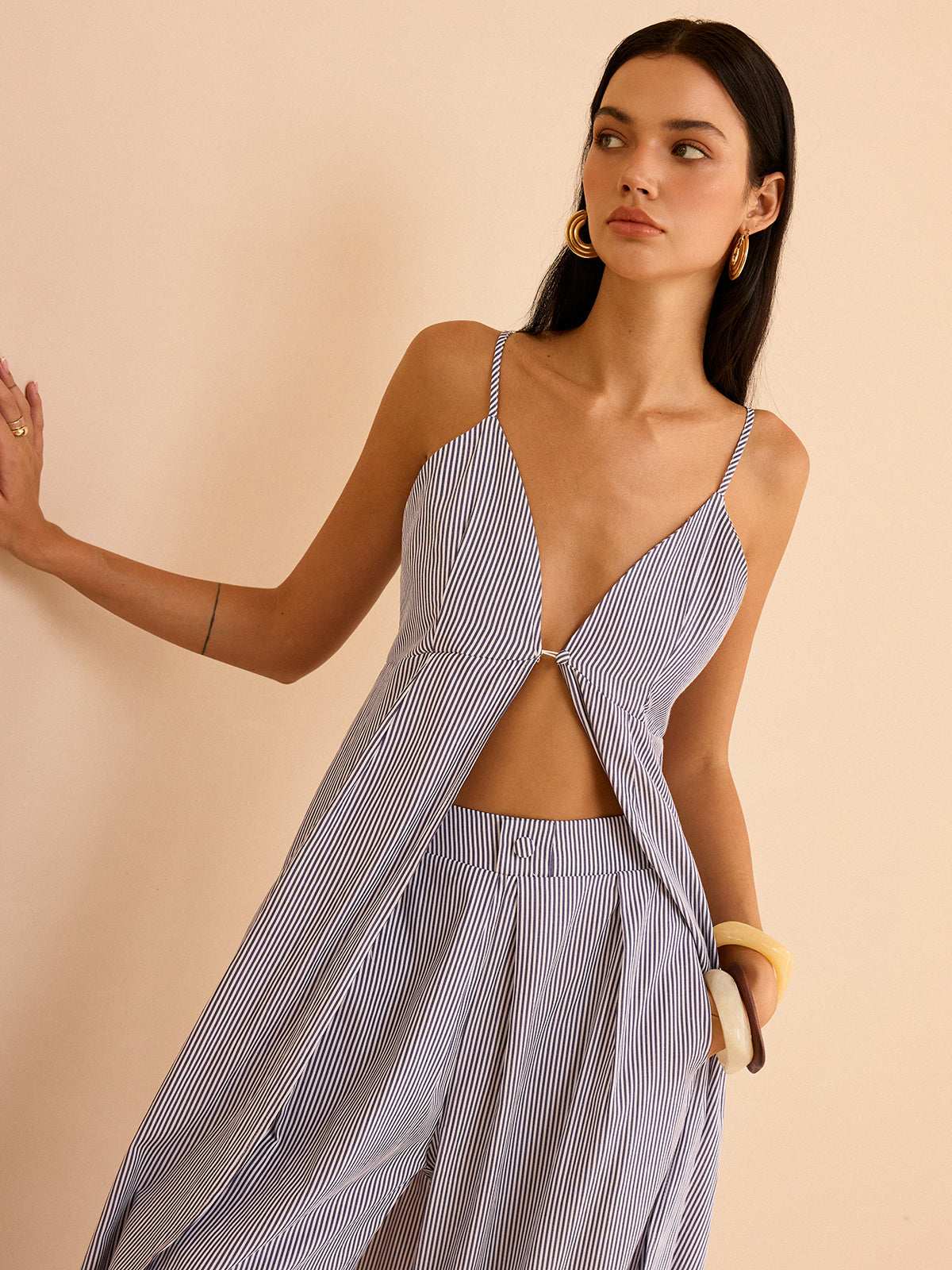 Conjunto Mujer Camisón Rayas y Pantalones Pierna Ancha