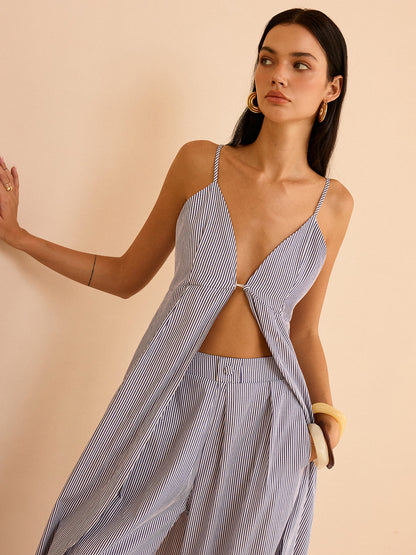 Conjunto Mujer Camisón Rayas y Pantalones Pierna Ancha