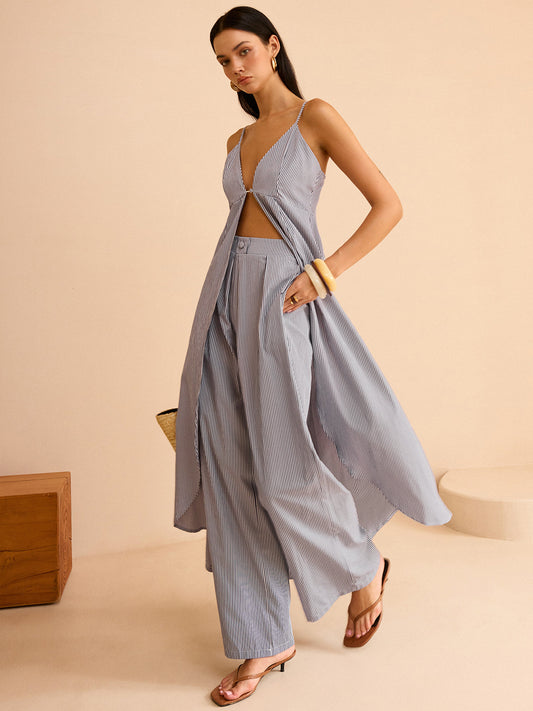 Conjunto Mujer Camisón Rayas y Pantalones Pierna Ancha - Mavetta