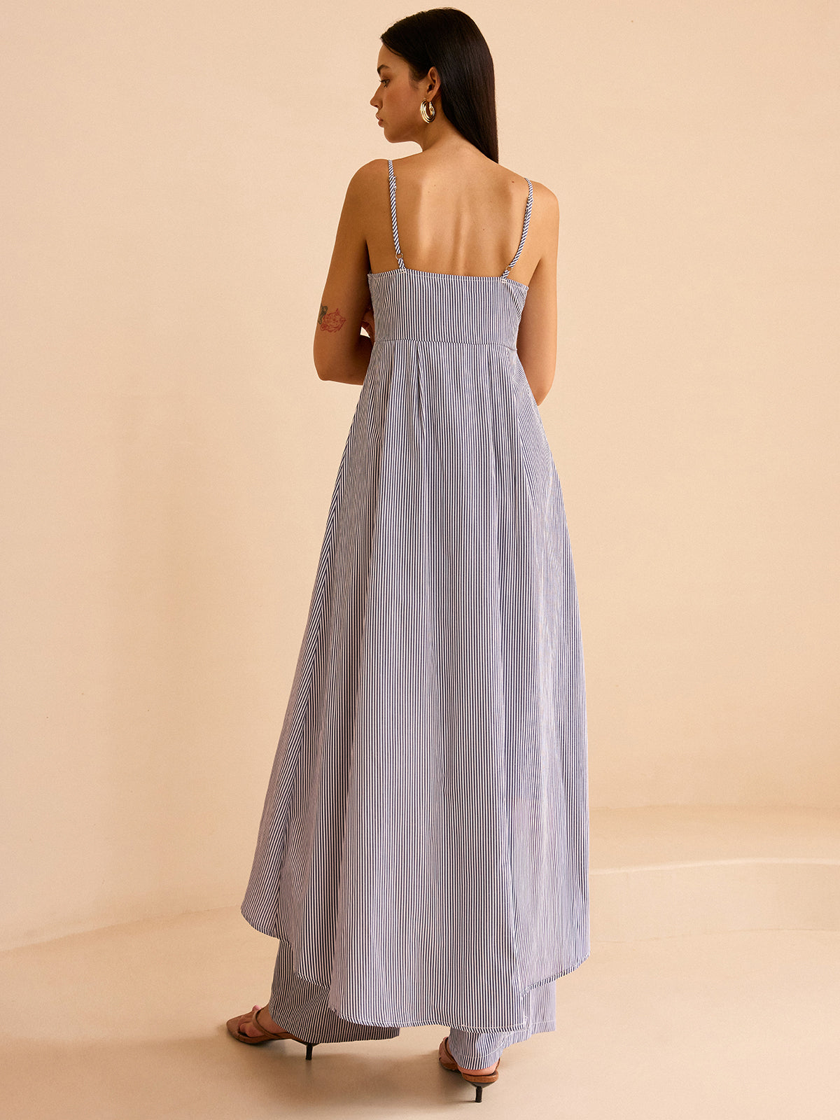 Conjunto Mujer Camisón Rayas y Pantalones Pierna Ancha