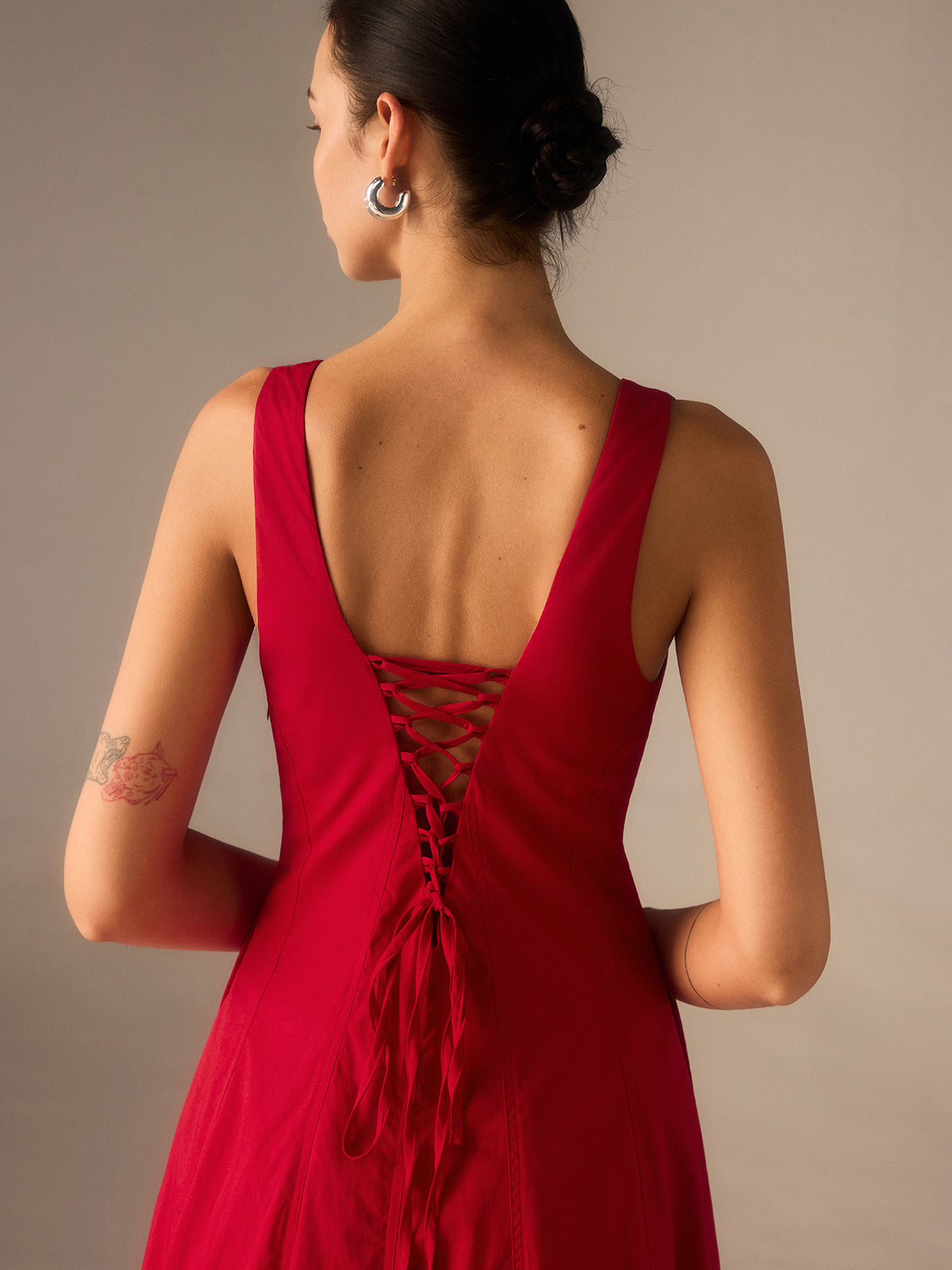 Vestido largo mujer con espalda de cordones