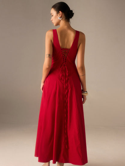 Vestido largo mujer con espalda de cordones