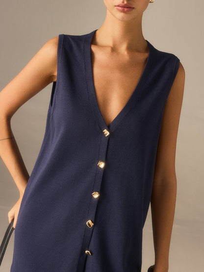 Conjunto Mujer Chaleco con Botones y Pantalones Pierna Ancha