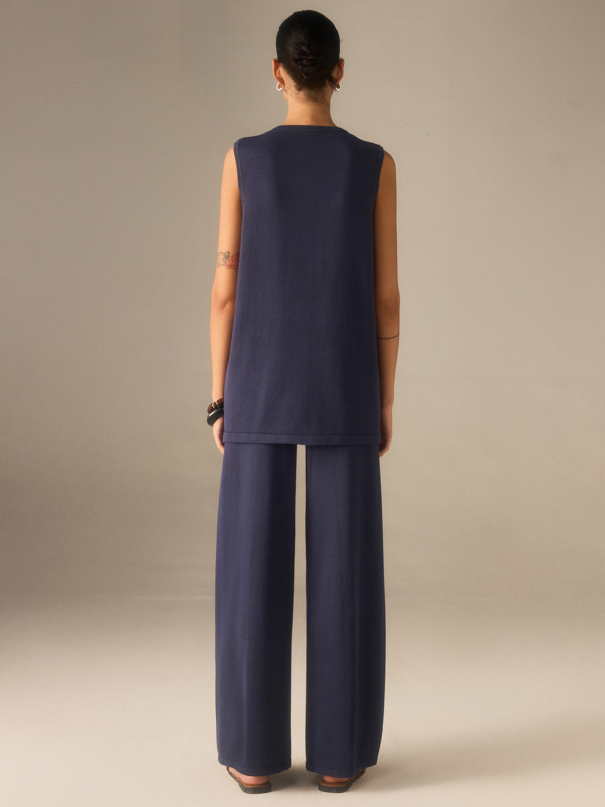 Conjunto Mujer Chaleco con Botones y Pantalones Pierna Ancha