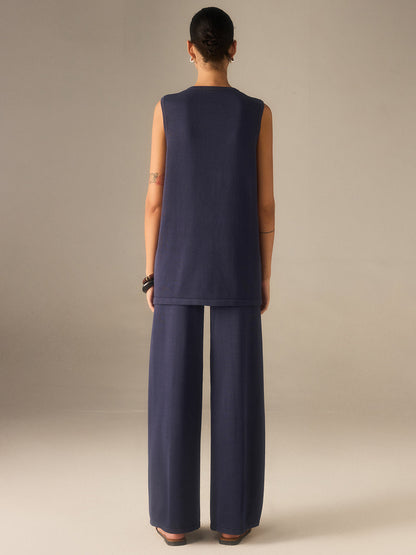 Conjunto Mujer Chaleco con Botones y Pantalones Pierna Ancha