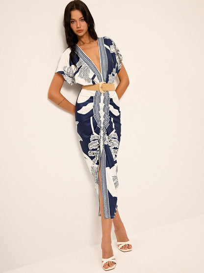 Vestido midi Mujer Estampado Escote en V Sin Mangas