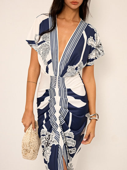 Vestido midi Mujer Estampado Escote en V Sin Mangas