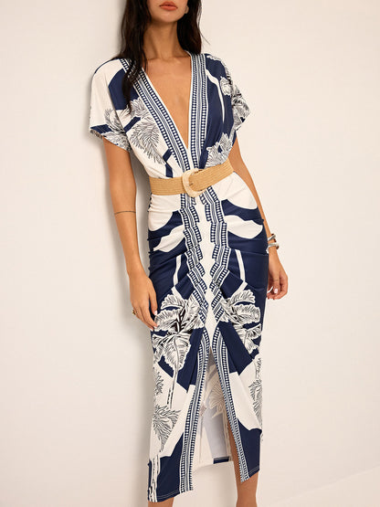 Vestido midi Mujer Estampado Escote en V Sin Mangas