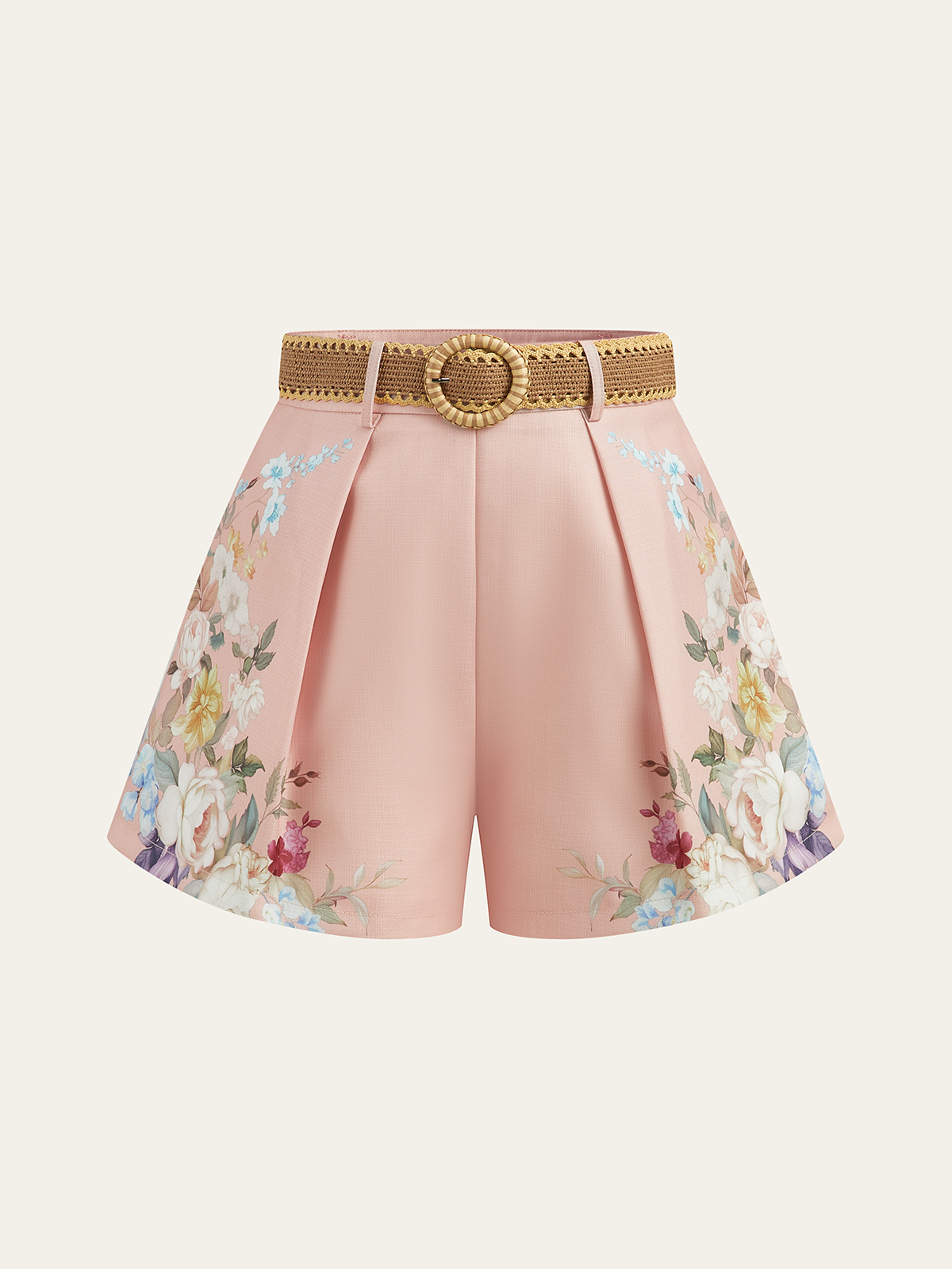 Pantalones cortos mujer talle alto con cinturón estampado floral - Mavetta