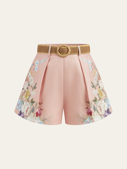 Pantalones cortos mujer talle alto con cinturón estampado floral - Mavetta