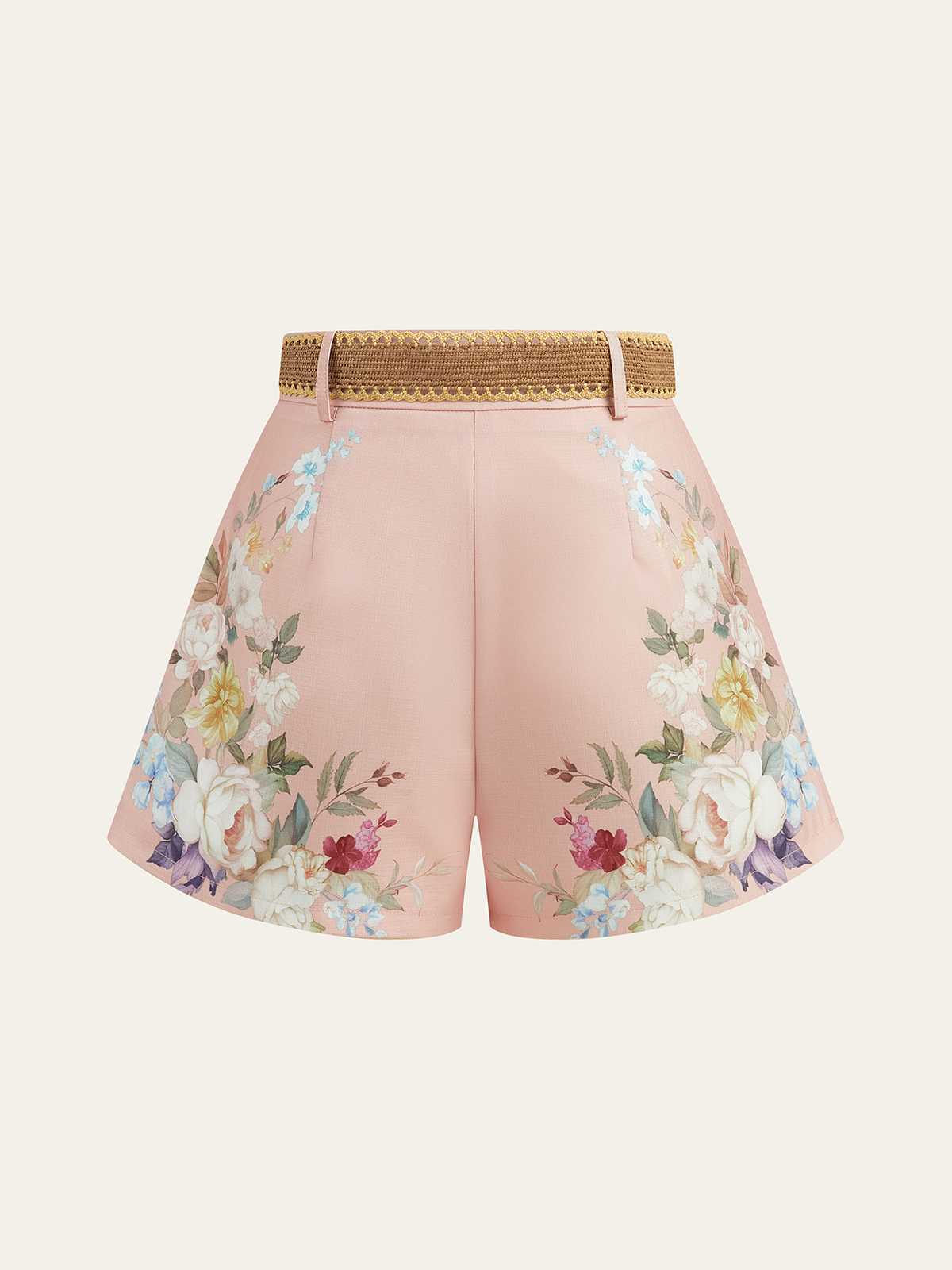 Pantalones cortos mujer talle alto con cinturón estampado floral