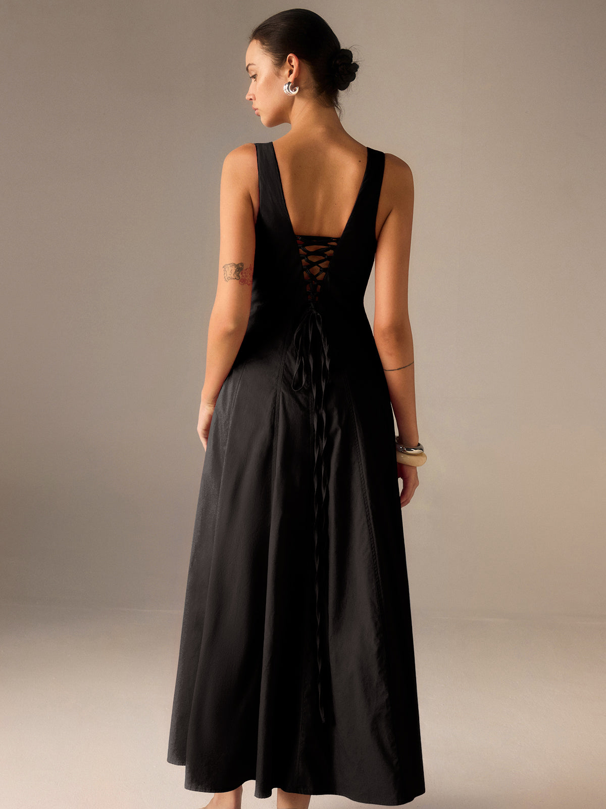 Vestido largo mujer con espalda de cordones