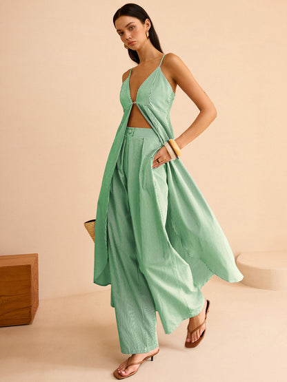 Conjunto Mujer Camisón Rayas y Pantalones Pierna Ancha