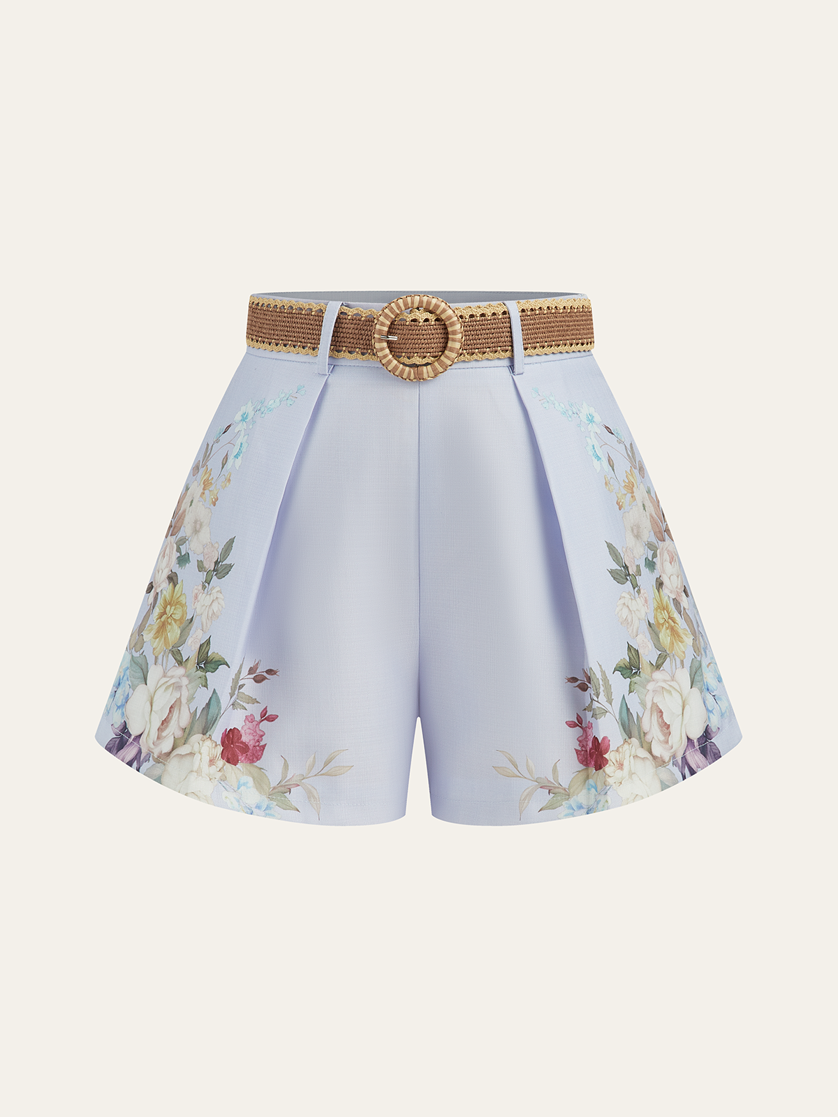 Pantalones cortos mujer talle alto con cinturón estampado floral