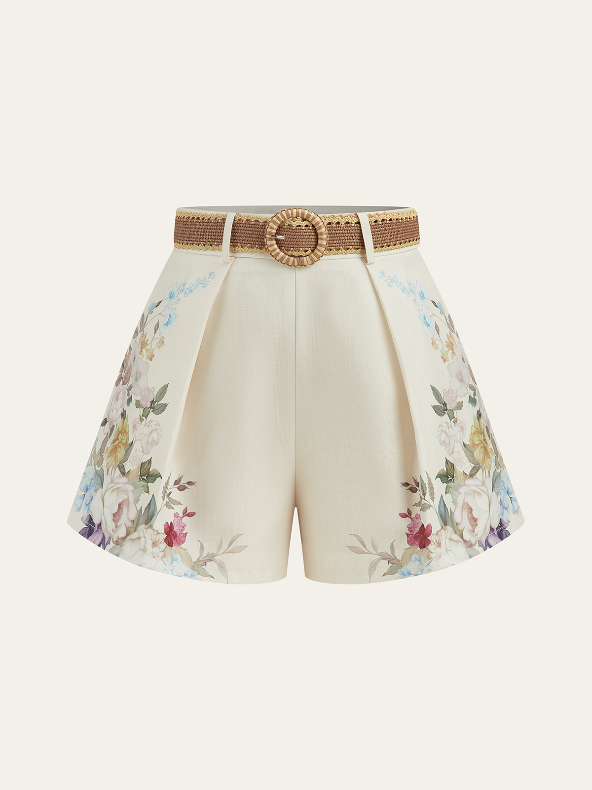Pantalones cortos mujer talle alto con cinturón estampado floral