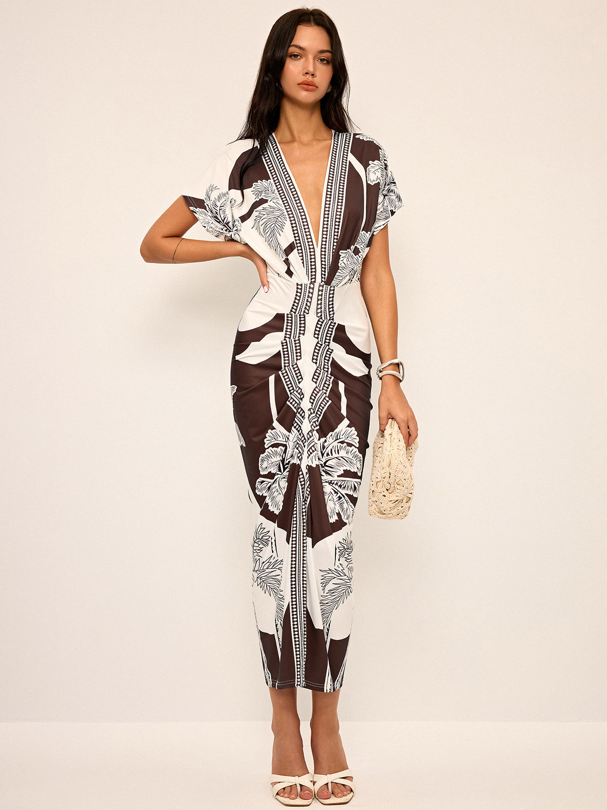Vestido midi Mujer Estampado Escote en V Sin Mangas