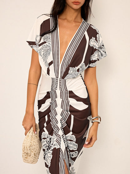 Vestido midi Mujer Estampado Escote en V Sin Mangas