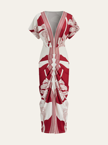 Vestido midi Mujer Estampado Escote en V Sin Mangas