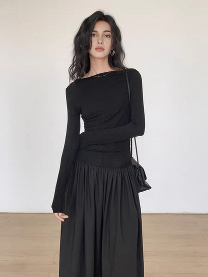 Vestido midi mujer de plumeti con paneles plisados