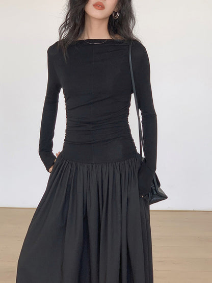 Vestido midi mujer de plumeti con paneles plisados