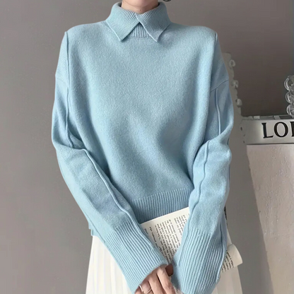 Jersey Mujer de Punto Suave Cuello Alto y Solapa
