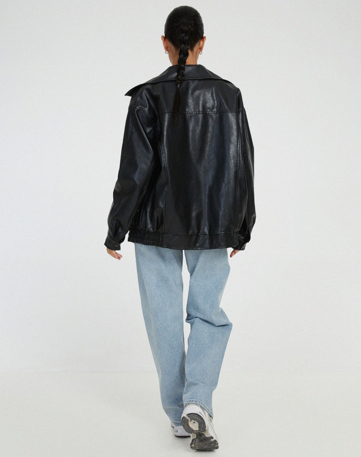 Chaqueta Oversize Mujer de Cuero Sintético Ajuste Amplio