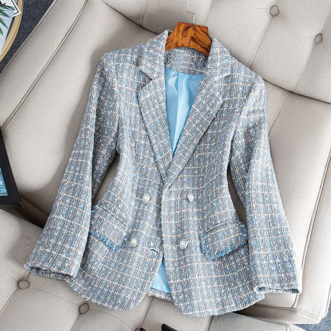 Blazer Mujer de Cuadros con Encaje Ajuste Clásico