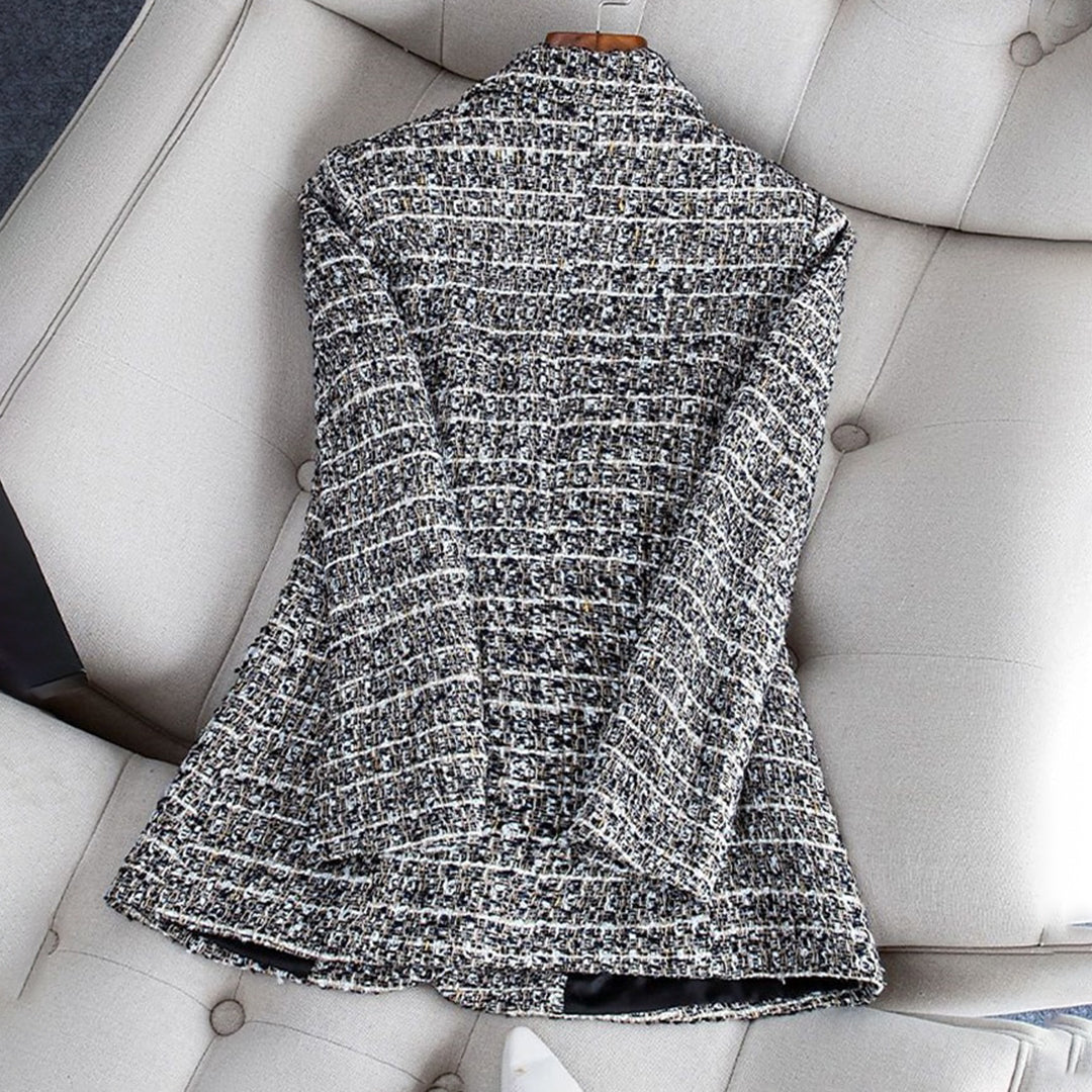 Blazer Mujer de Cuadros con Encaje Ajuste Clásico