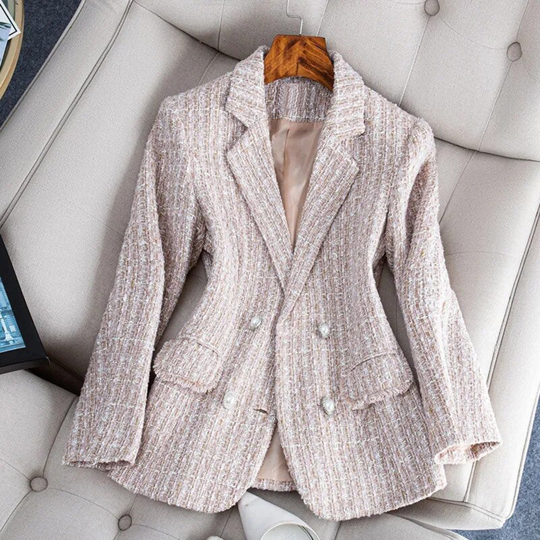 Blazer Mujer de Cuadros con Encaje Ajuste Clásico