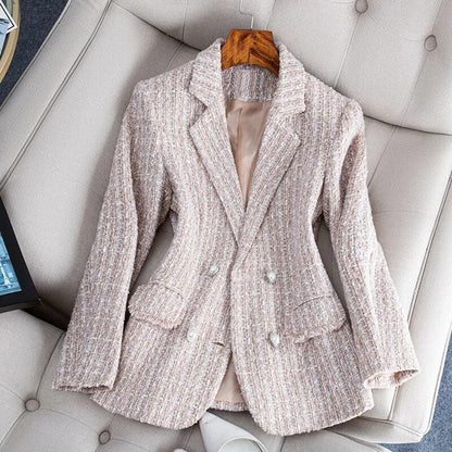 Blazer Mujer de Cuadros con Encaje Ajuste Clásico