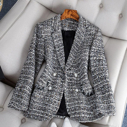 Blazer Mujer de Cuadros con Encaje Ajuste Clásico - Mavetta
