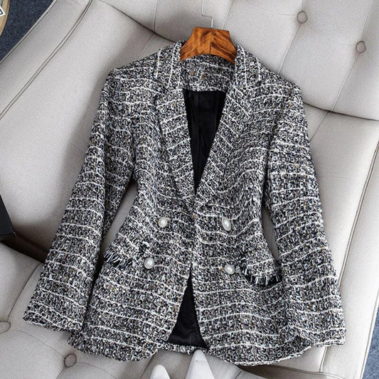 Blazer Mujer de Cuadros con Encaje Ajuste Clásico - Mavetta