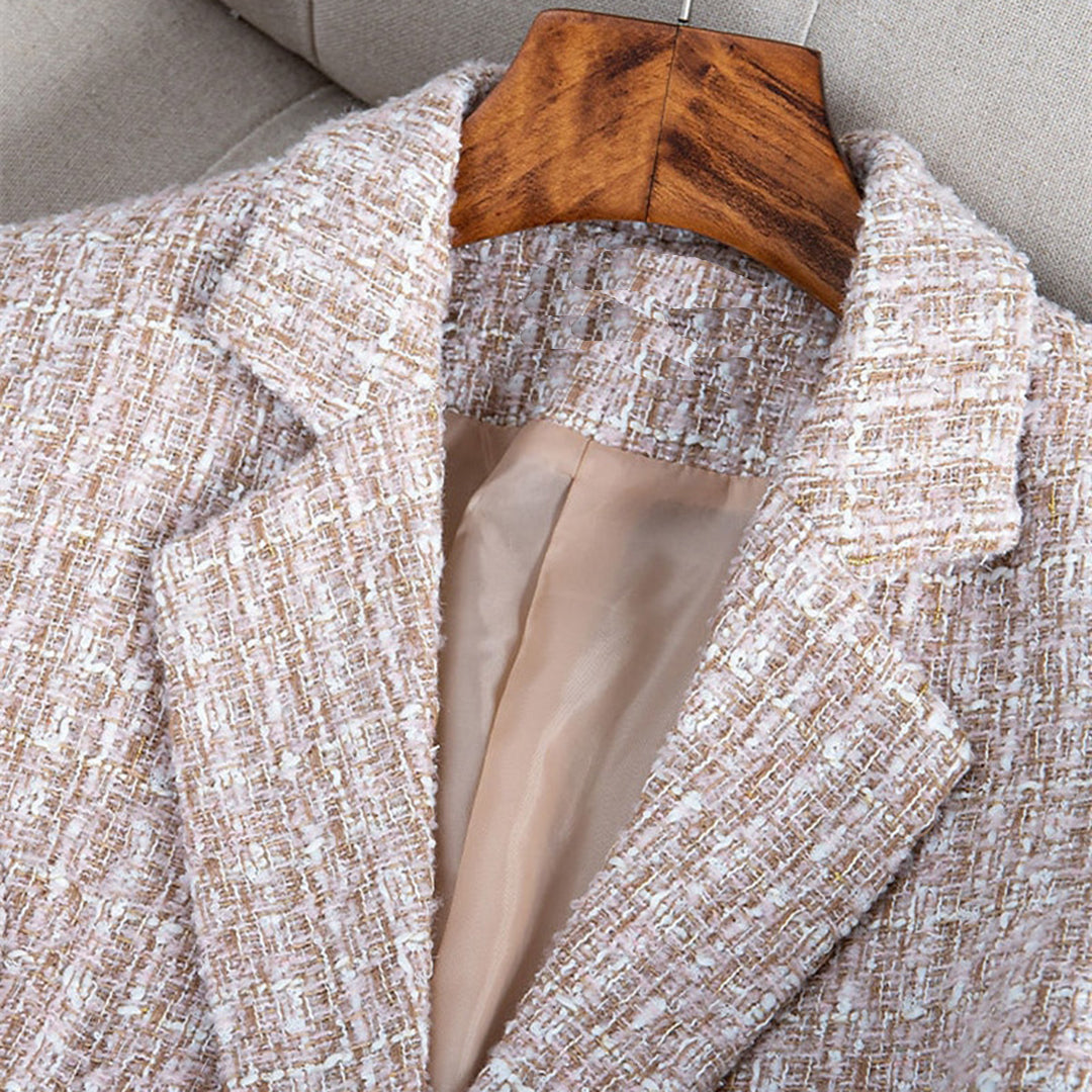Blazer Mujer de Cuadros con Encaje Ajuste Clásico