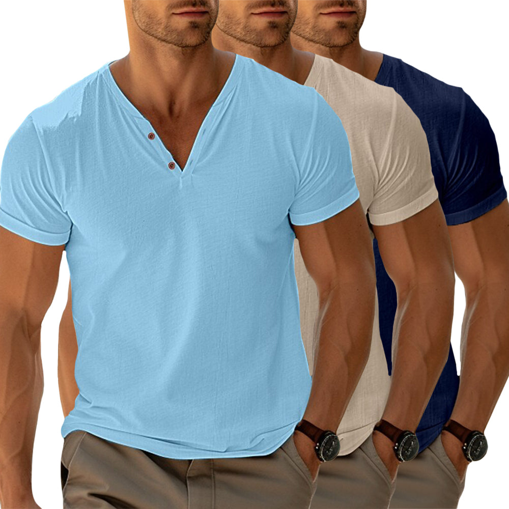 Camiseta Hombre Cuello en V Botones Ajuste Regular