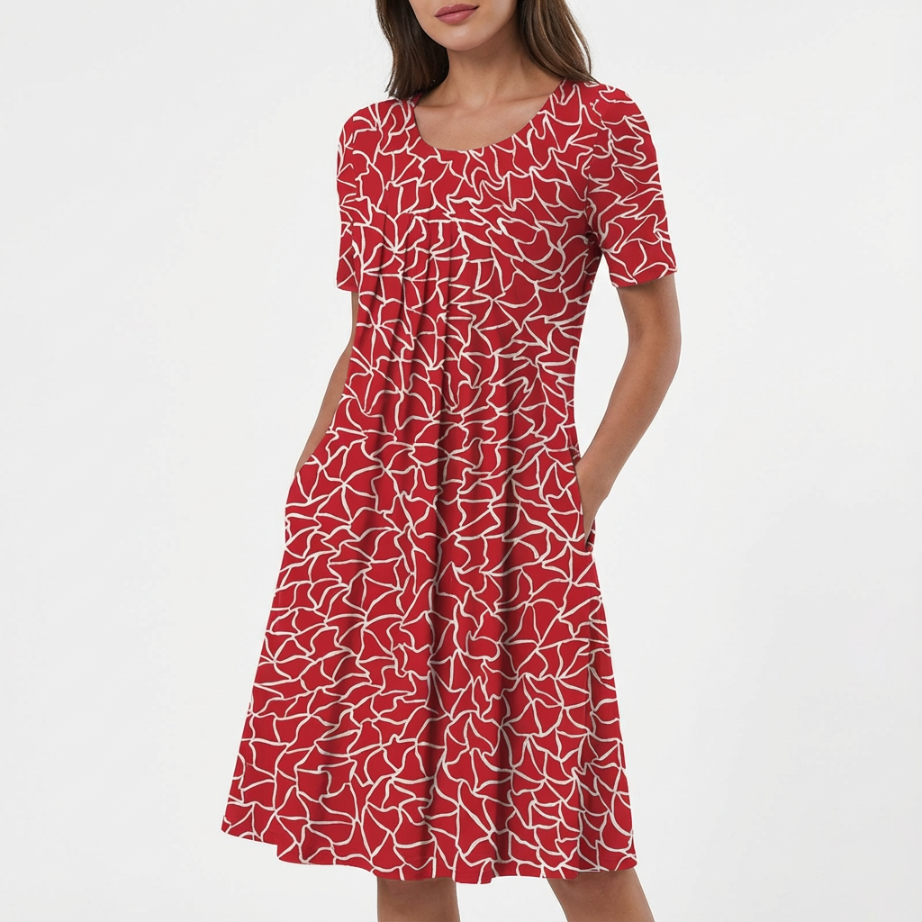 Vestido Midi Mujer Estampado Floral Manga Corta Escote Redondo