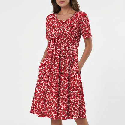 Vestido Midi Mujer Estampado Floral Manga Corta Escote Redondo