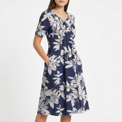 Vestido Midi Mujer Estampado Floral Manga Corta Escote Redondo