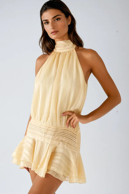 Vestido Mini Mujer con Cuello Halter Ajuste Elegante