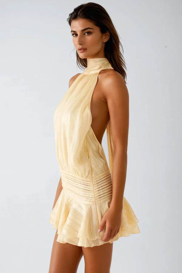 Vestido Mini Mujer con Cuello Halter Ajuste Elegante