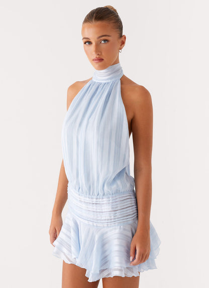 Vestido Mini Mujer con Cuello Halter Ajuste Elegante