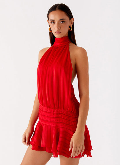 Vestido Mini Mujer con Cuello Halter Ajuste Elegante