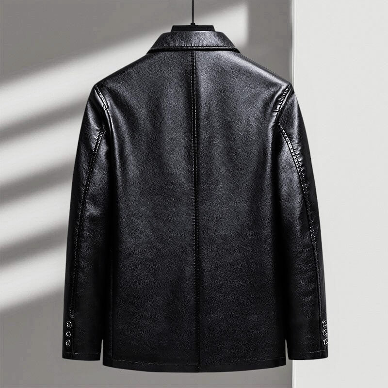 Chaqueta Hombre de Cuero Sintético con Cuello Camisero y Botones