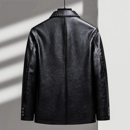 Chaqueta Hombre de Cuero Sintético con Cuello Camisero y Botones